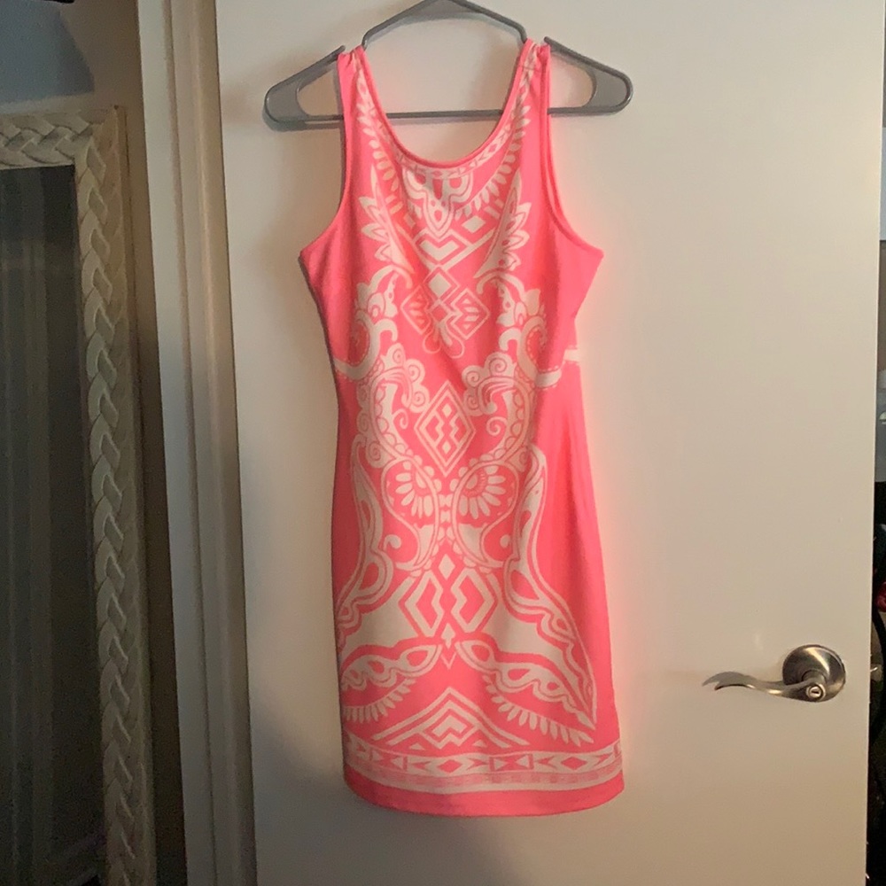 Large Peachpuff hot pink floral dress